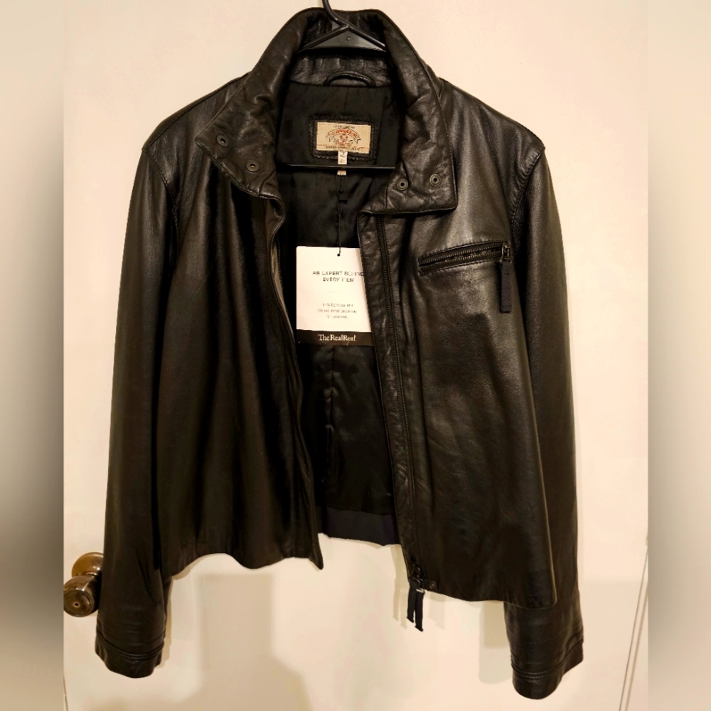 GIORGIO ARMANI WOMEN'S BLACK LEATHER MOTO JACKET US SIZE 8 THE REAL REAL TAGGED